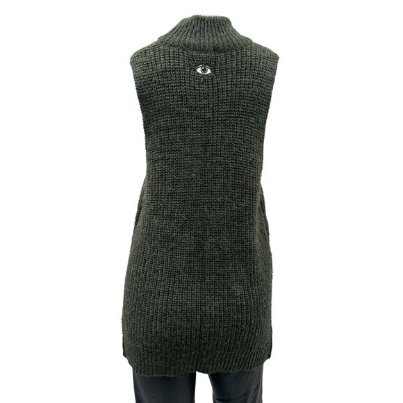 Obey N°89 Womens‎ Sleeveless Knit Tunic Sweater Side Slits Turtleneck Green L - Picture 2 of 10